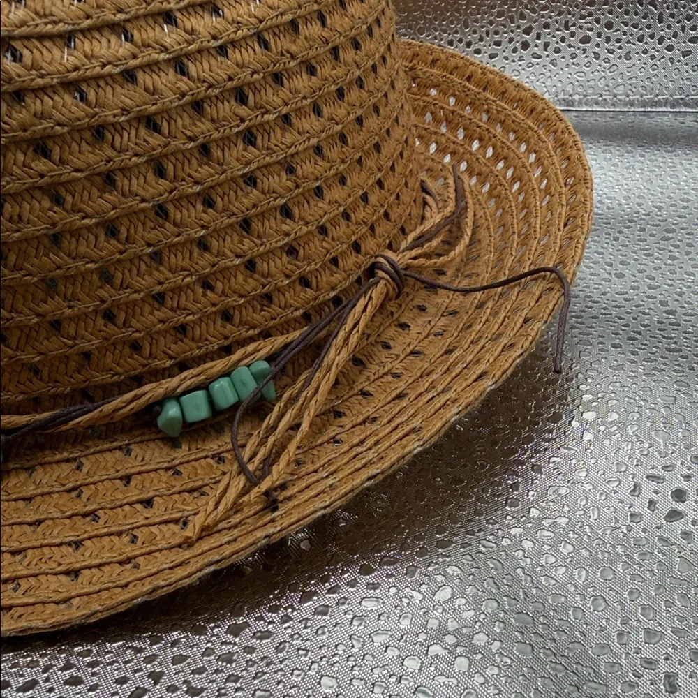 Stylish Brown Woven Hat with Beaded Accent